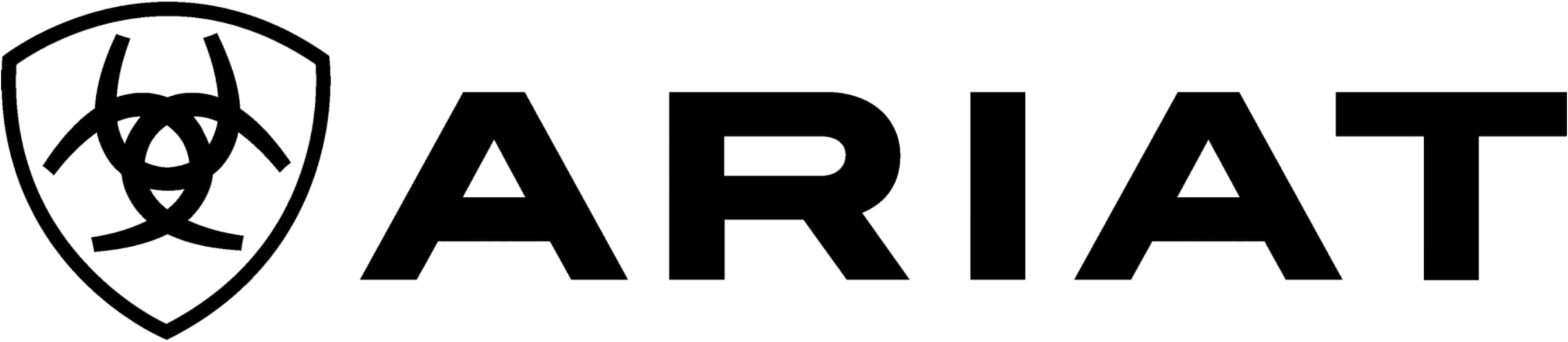 Ariat logo with stylized shield emblem and bold black lettering.