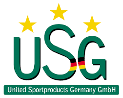 USG equestrian equipment logo with green lettering, three yellow stars, and a small German flag accent.