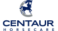Centaur Horsecare logo with blue rearing horse graphic and text.