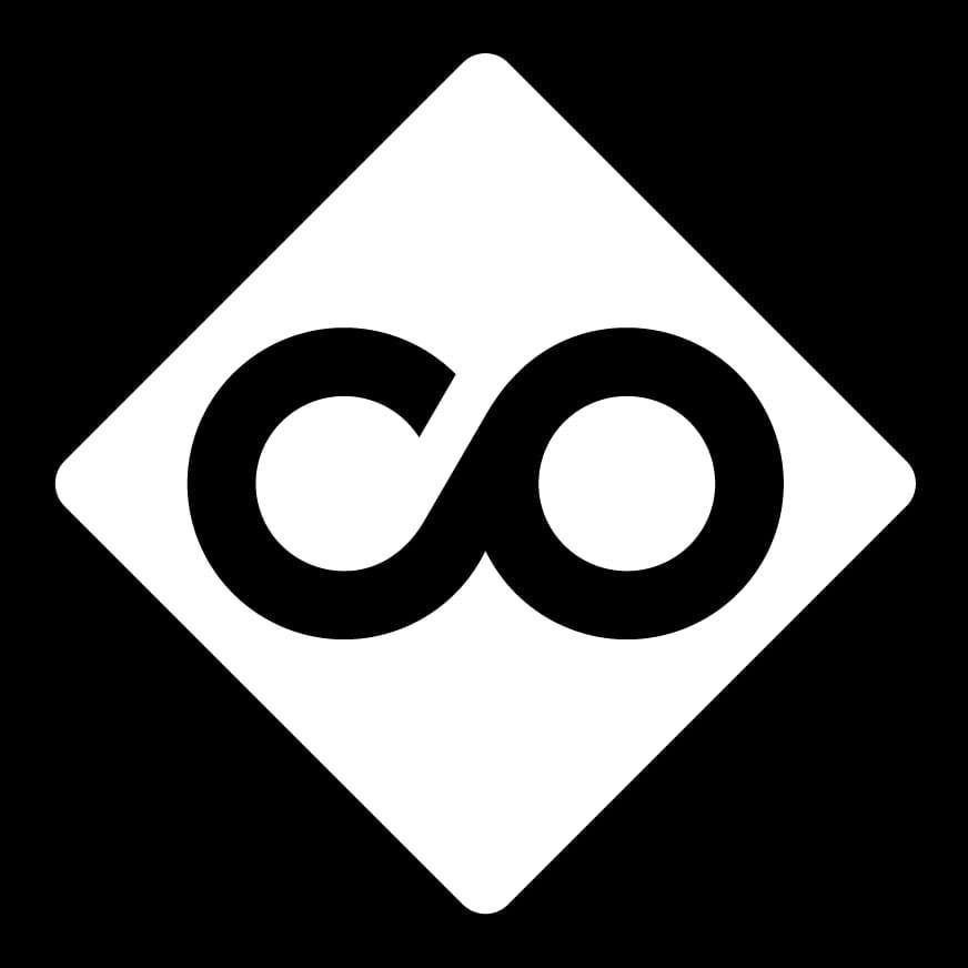 Charles Owen logo with white infinity symbol inside a diamond shape on a black background.