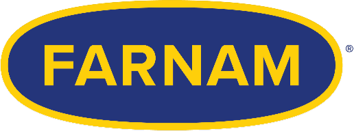 Farnam logo with yellow lettering on a blue oval background outlined in yellow.