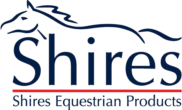 Shires Equestrian Products logo with a navy horse outline above the brand name and red underline.
